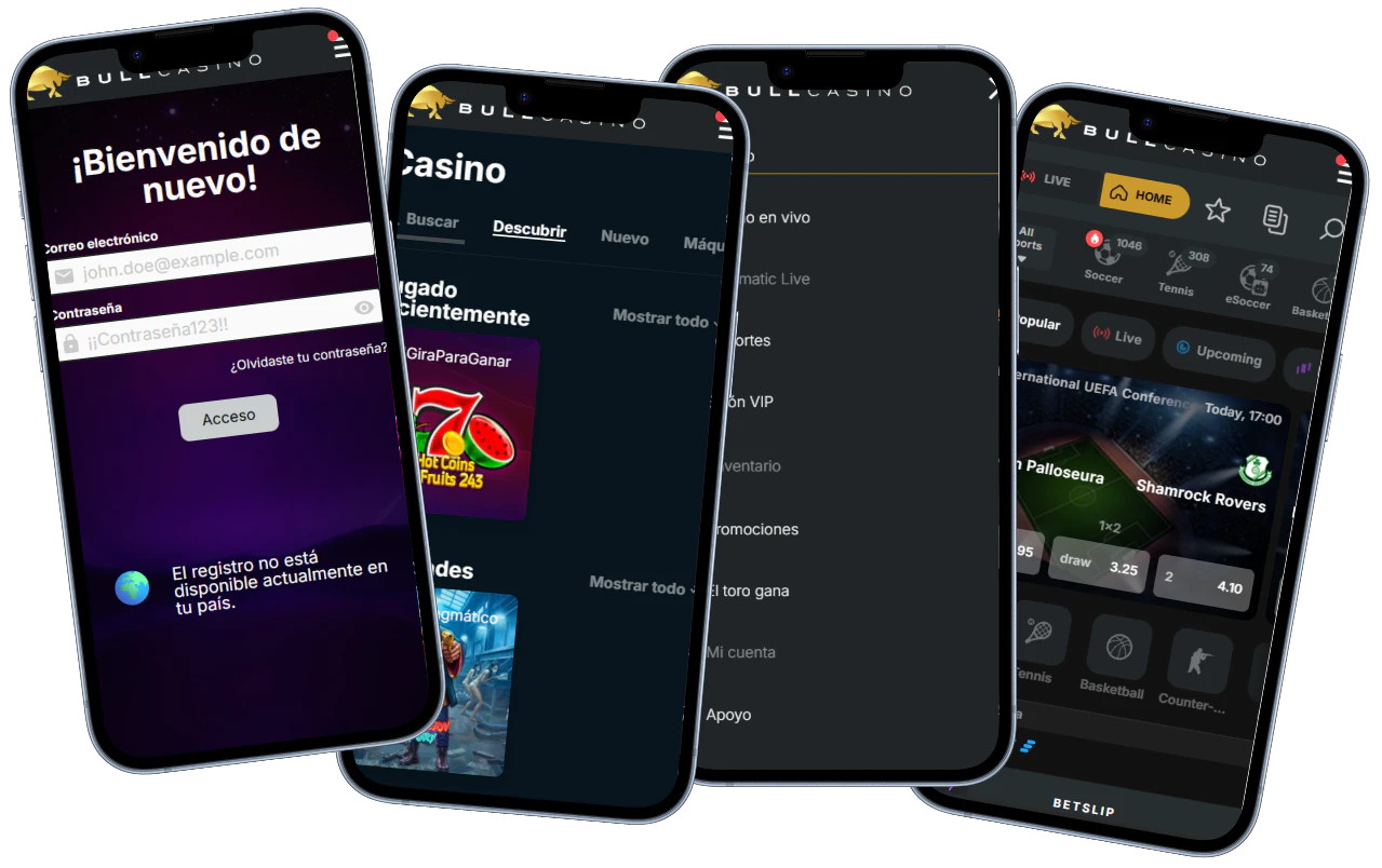 Bull Casino versión móvil con acceso, juegos y apuestas
